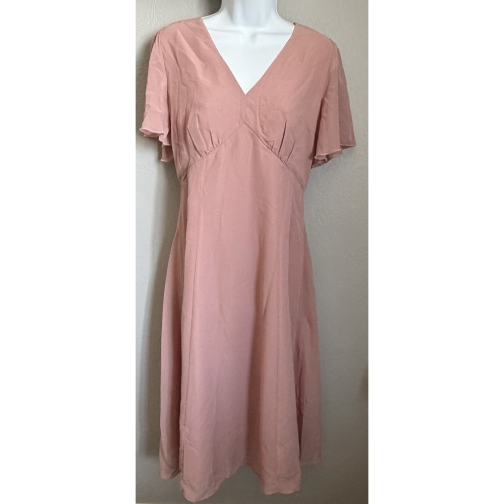 NWT JJ's House Dress Womens Size Small Pink Flutter Sleeves Chiffon Maxi V Neck